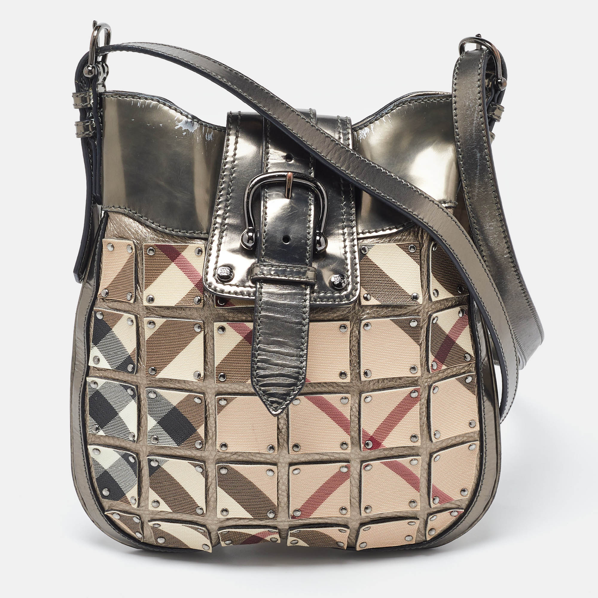 BURBERRY Beige/Metallic Nova Check PVC and Leather Crossbody