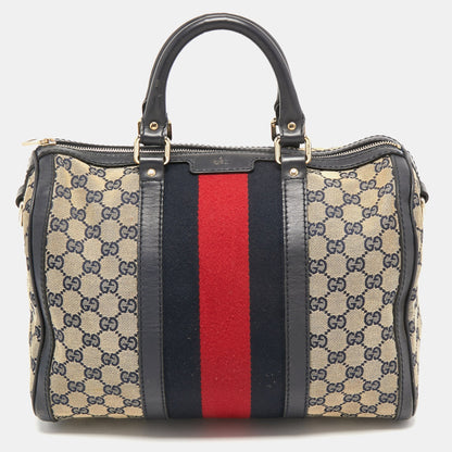 Gucci Beige/Blue GG Canvas Joy Web Boston Bag