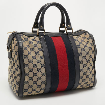 Gucci Beige/Blue GG Canvas Joy Web Boston Bag