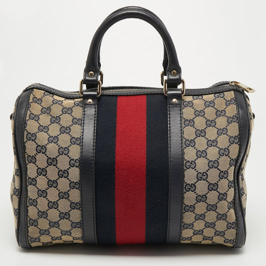 Gucci Beige/Blue GG Canvas Joy Web Boston Bag