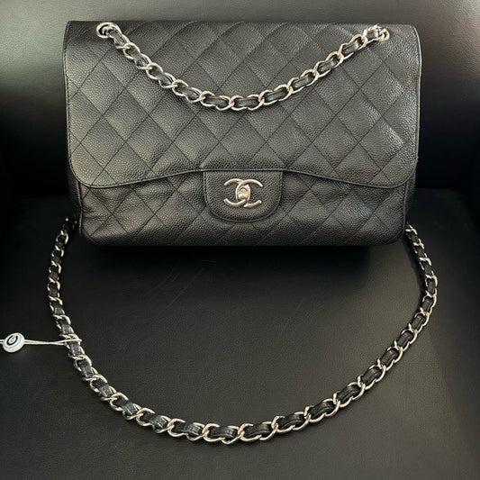 Chanel CF Jumbo Caviar Black Quilted Leather Shoulder Bag xxcm