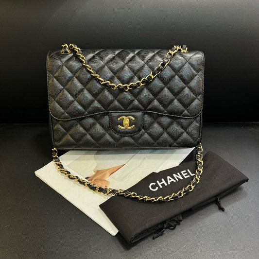 Chanel CF Jumbo Black Caviar Quilted Flap Bag xxcm