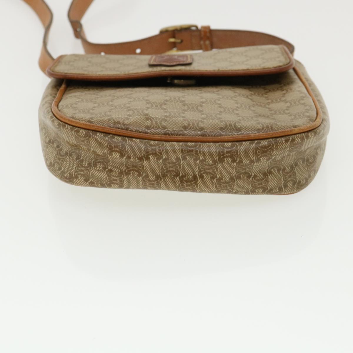 Celine Macadam Canvas Shoulder Bag PVC Leather Beige  35355