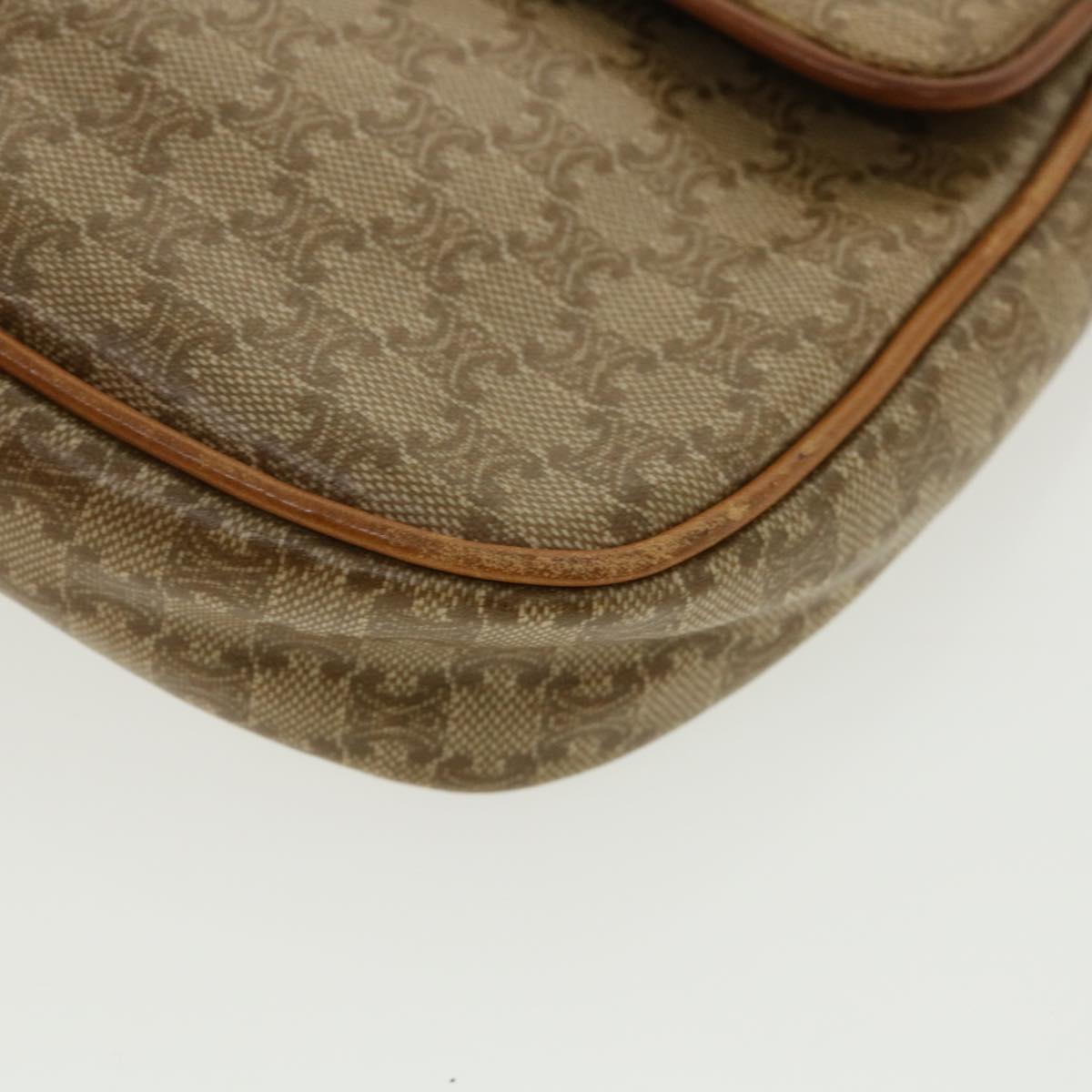 Celine Macadam Canvas Shoulder Bag PVC Leather Beige  35355